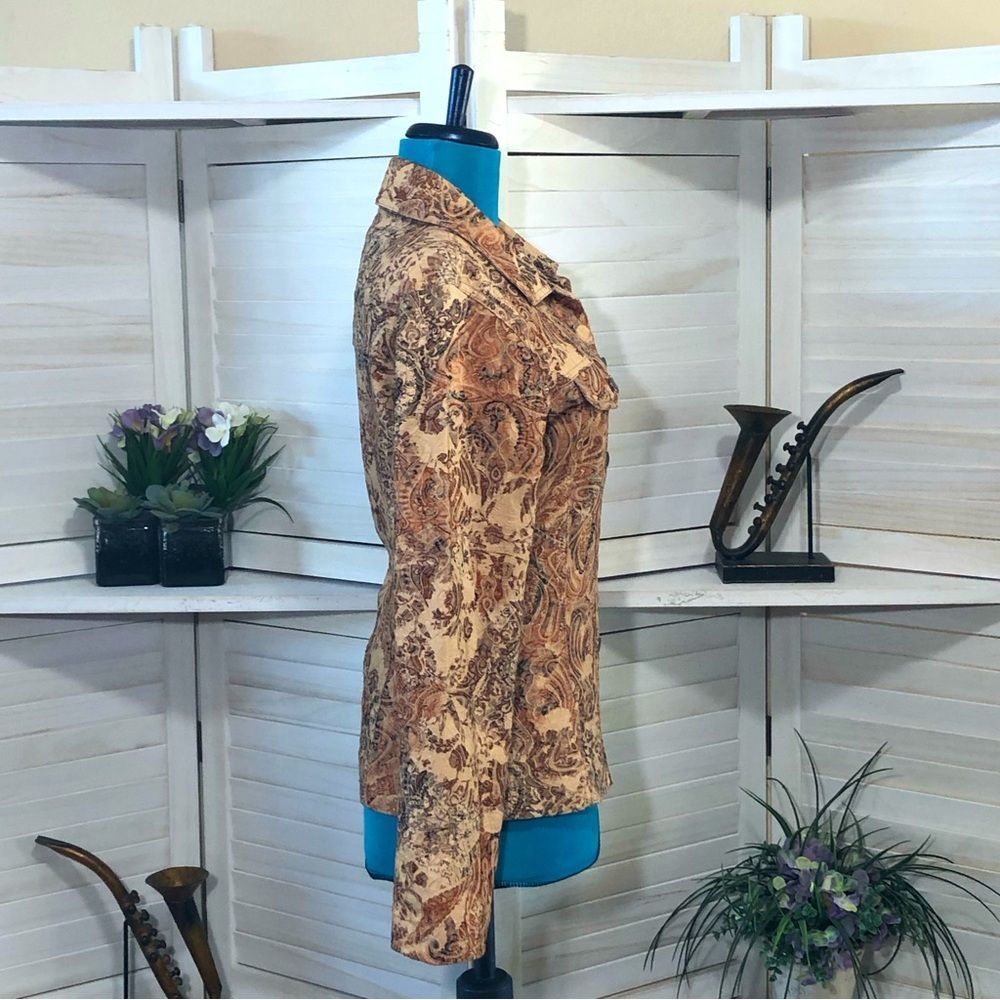 Vintage Y2K 70s boho retro vibes paisley tan rust orange cotton canvas jacket M - Picture 3 of 10